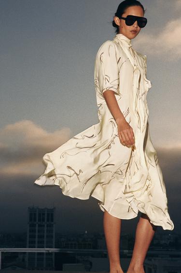 ROBE IMPRIMÉE À NŒUDS ZW COLLECTION - Jaune de Zara - Image 6