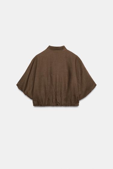LINEN BLEND PUFF SLEEVE SHIRT - Brown / Taupe by Zara - Image 6