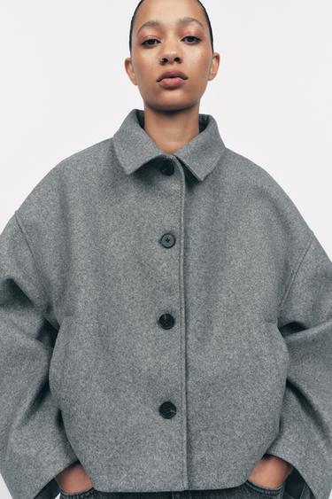 CASACO CURTO ZW COLLECTION - Cinzento da Zara