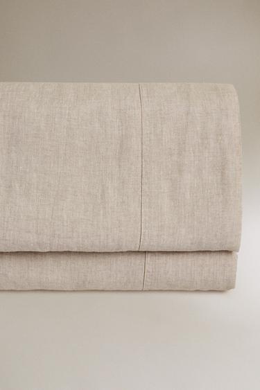 (160 GxM²) WASHED LINEN FLAT SHEET - Light beige by Zara