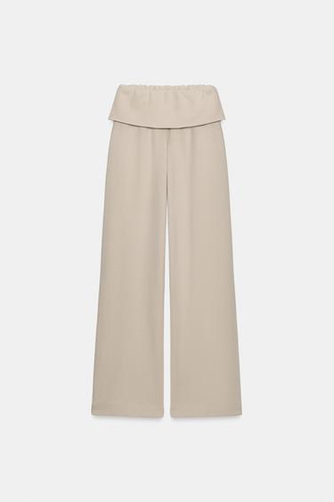 WASHED-EFFECT INTERLOCK TROUSERS - Beige by Zara