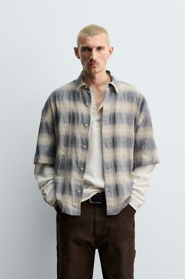 Zara 格紋紋理襯衫 - 藍色