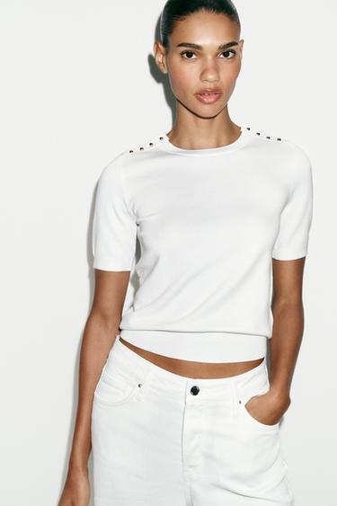 JERSEY BÁSICO PUNTO MANGA CORTA - Blanco de Zara