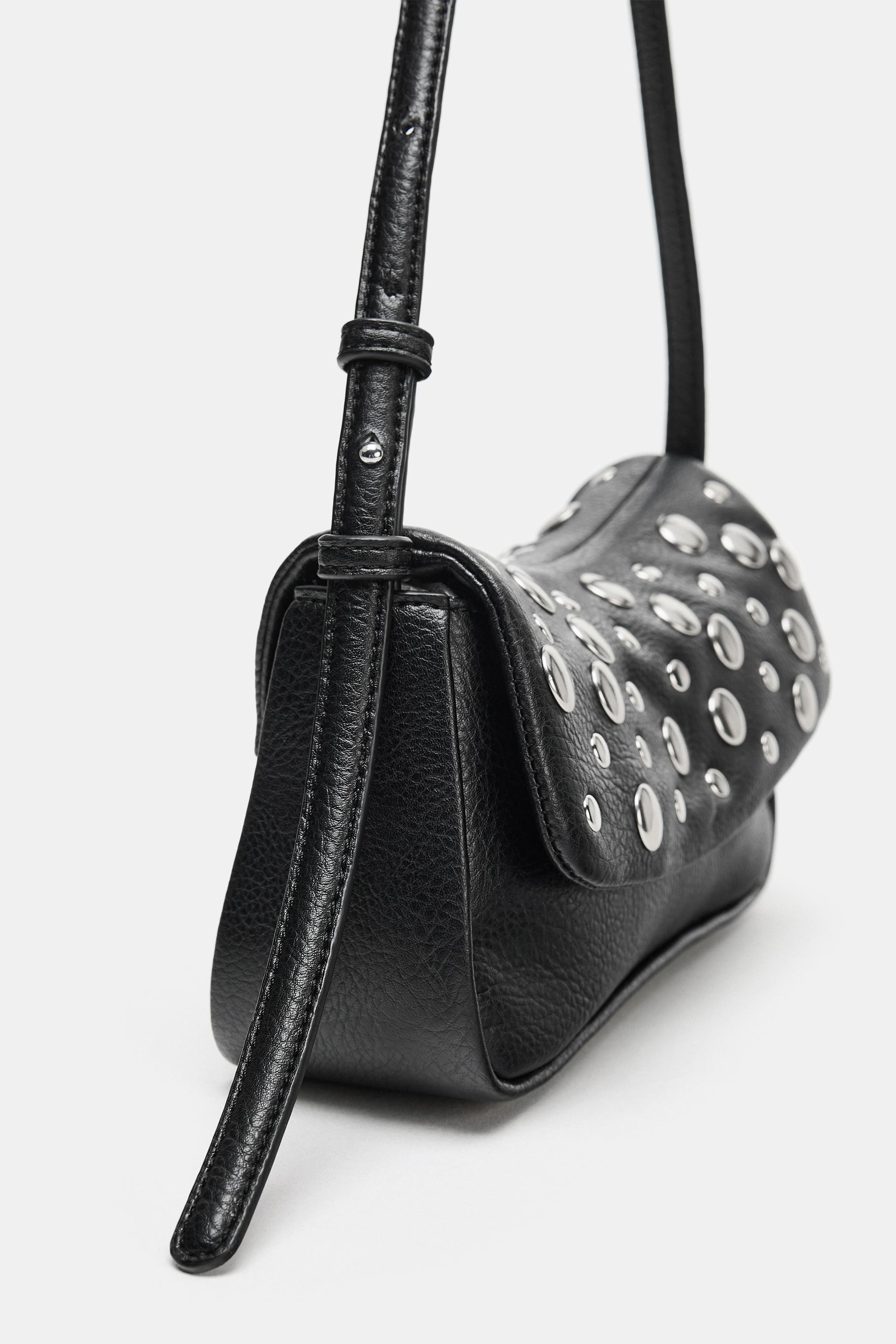 STUDDED FLAP SHOULDER BAG - Black | ZARA South Africa