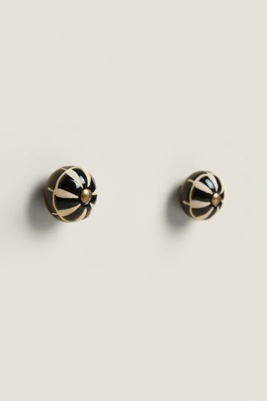 PACK OF STRIPED CERAMIC DOOR KNOBS (PACK OF 2) - Black by Zara - Image 1