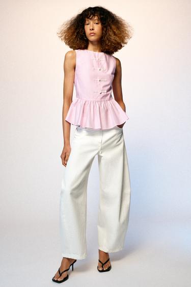 PEPLUM TOP WITH FROG FASTENING - Pink by Zara