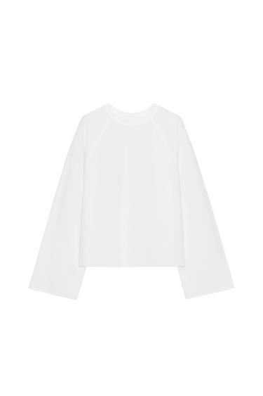 Zara LONG SLEEVE RAGLAN T-SHIRT - White