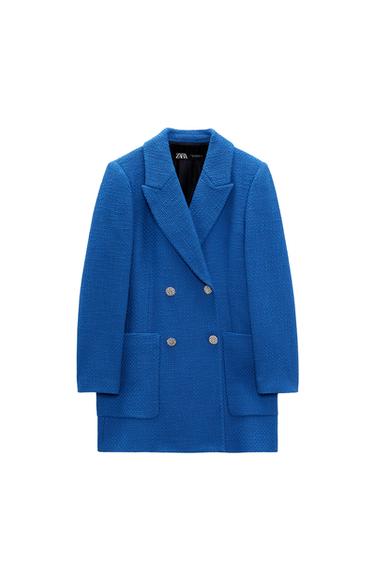 TEXTURED COAT WITH RHINESTONE BUTTON