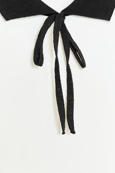 T-SHIRT COL CONTRASTÉ AVEC LIEN - Blanc de Zara - Image 2