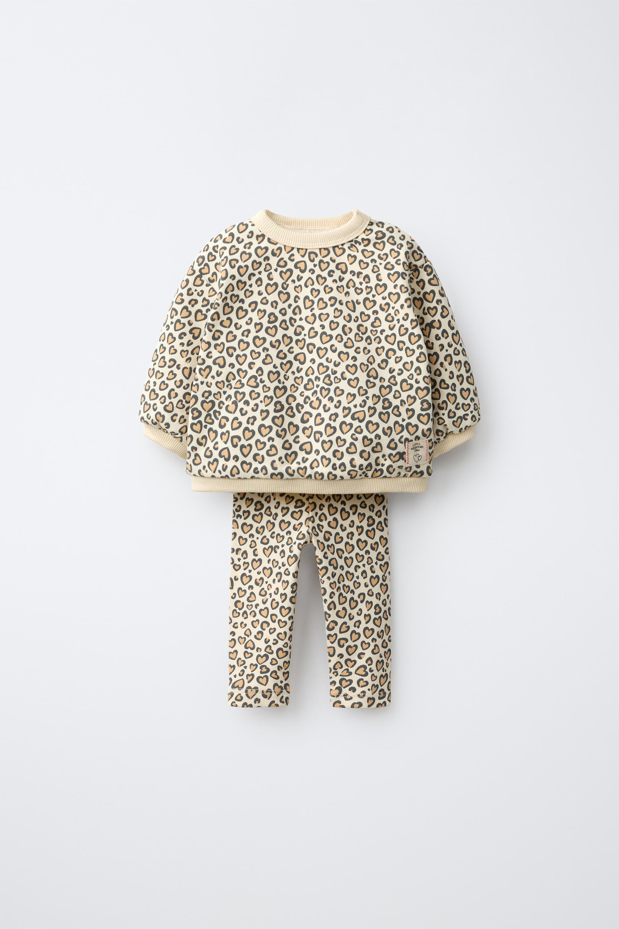 ANIMAL PRINT SWEATSHIRT AND LEGGINGS SET — Light camel