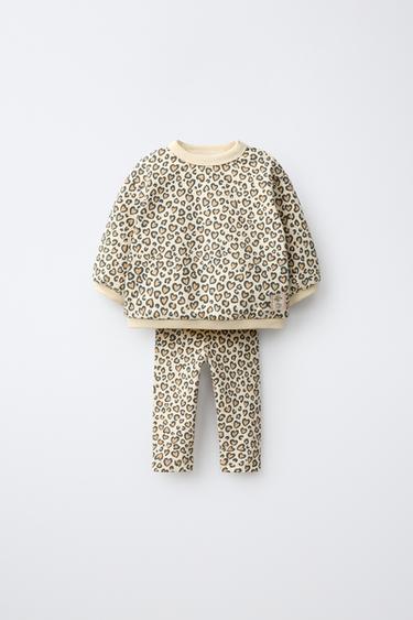 Zara ANIMAL PRINT SWEATSHIRT AND LEGGINGS SET - Light camel - Image 0