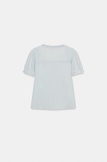 EMBROIDERED GAUZE SHIRT - Pastel blue by Zara - Image 4