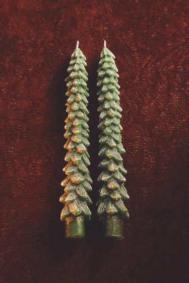 PACK OF DECORATIVE CHRISTMAS TREE CANDLES (PACK OF 2) - Green by Zara - Image 5