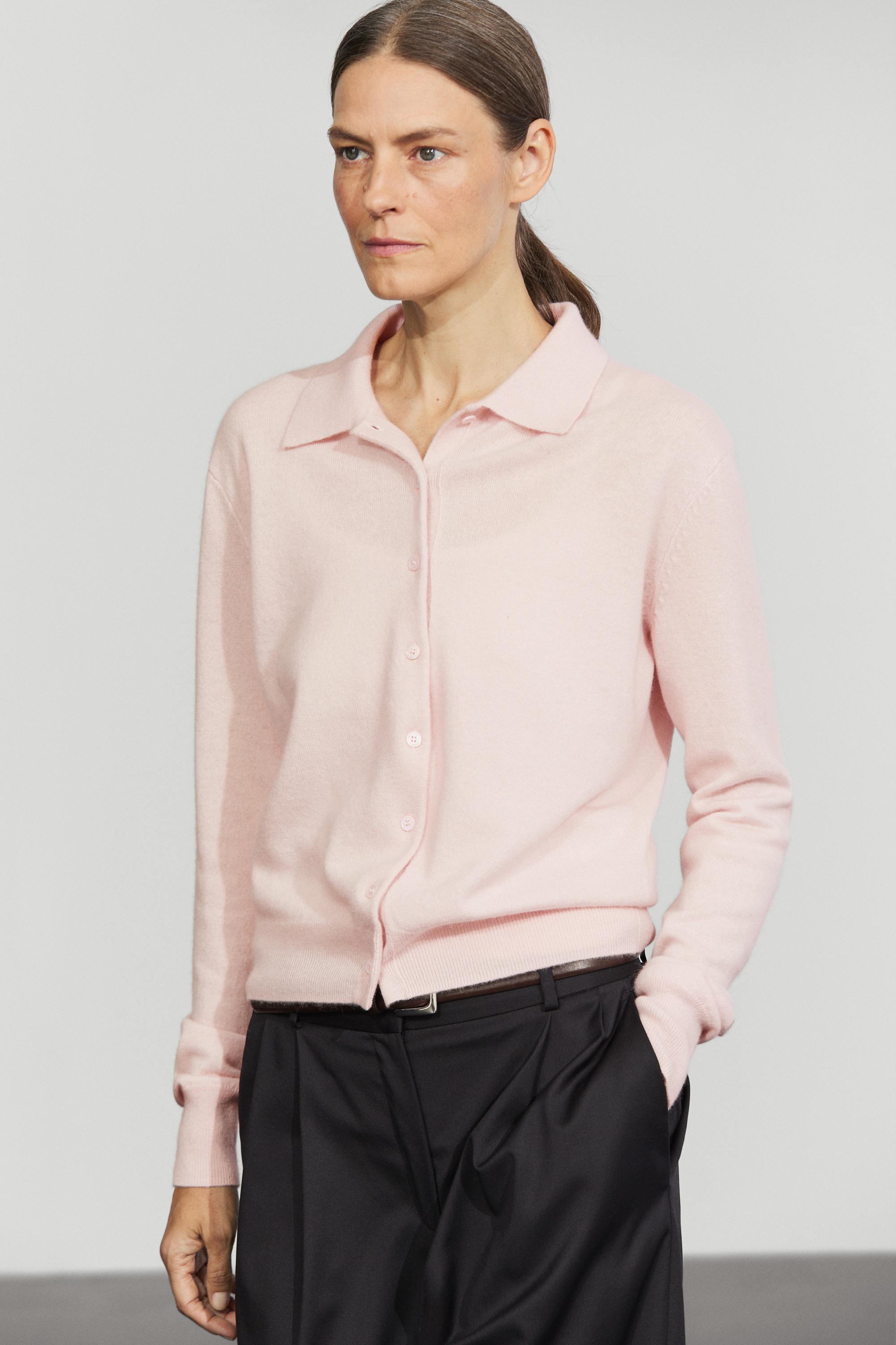 100% cashmere knit polo collar cardigan