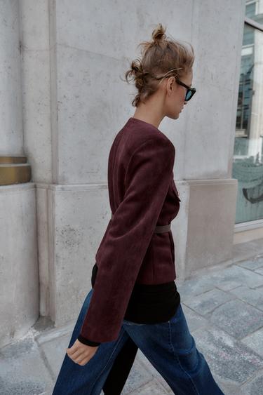 FAUX SUEDE BLAZER WITH BELT - Burgundy by Zara - Image 2