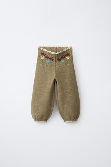 Zaras STICKAD BYXA I BALLONGMODELL MED BRODERI - Ljus khaki