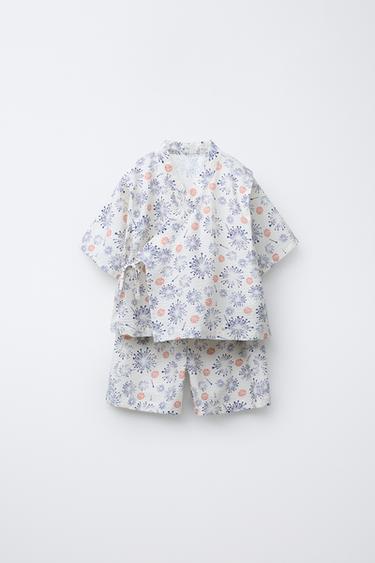 9-18 MONTHS/ KIMONO AND BERMUDA SHORTS PRINTED SET - Ecru by Zara