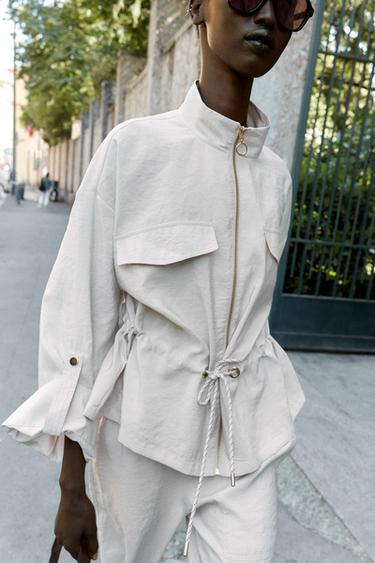 CASACO SAFARI COM CORDÃO - Creme da Zara