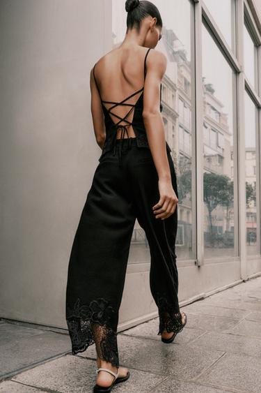 OPEN BACK EMBROIDERED TOP - Black by Zara