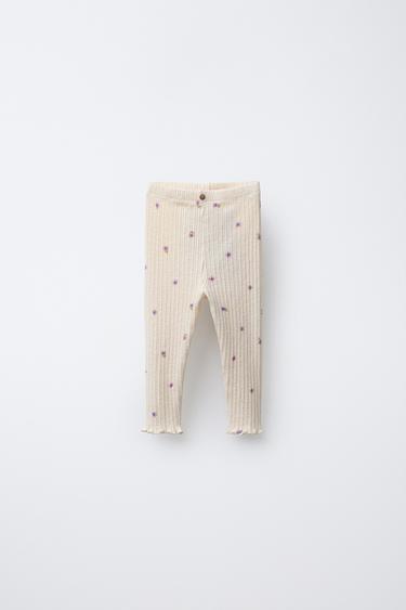 TEXTURED FLORAL LEGGINGS - Ecru by Zara