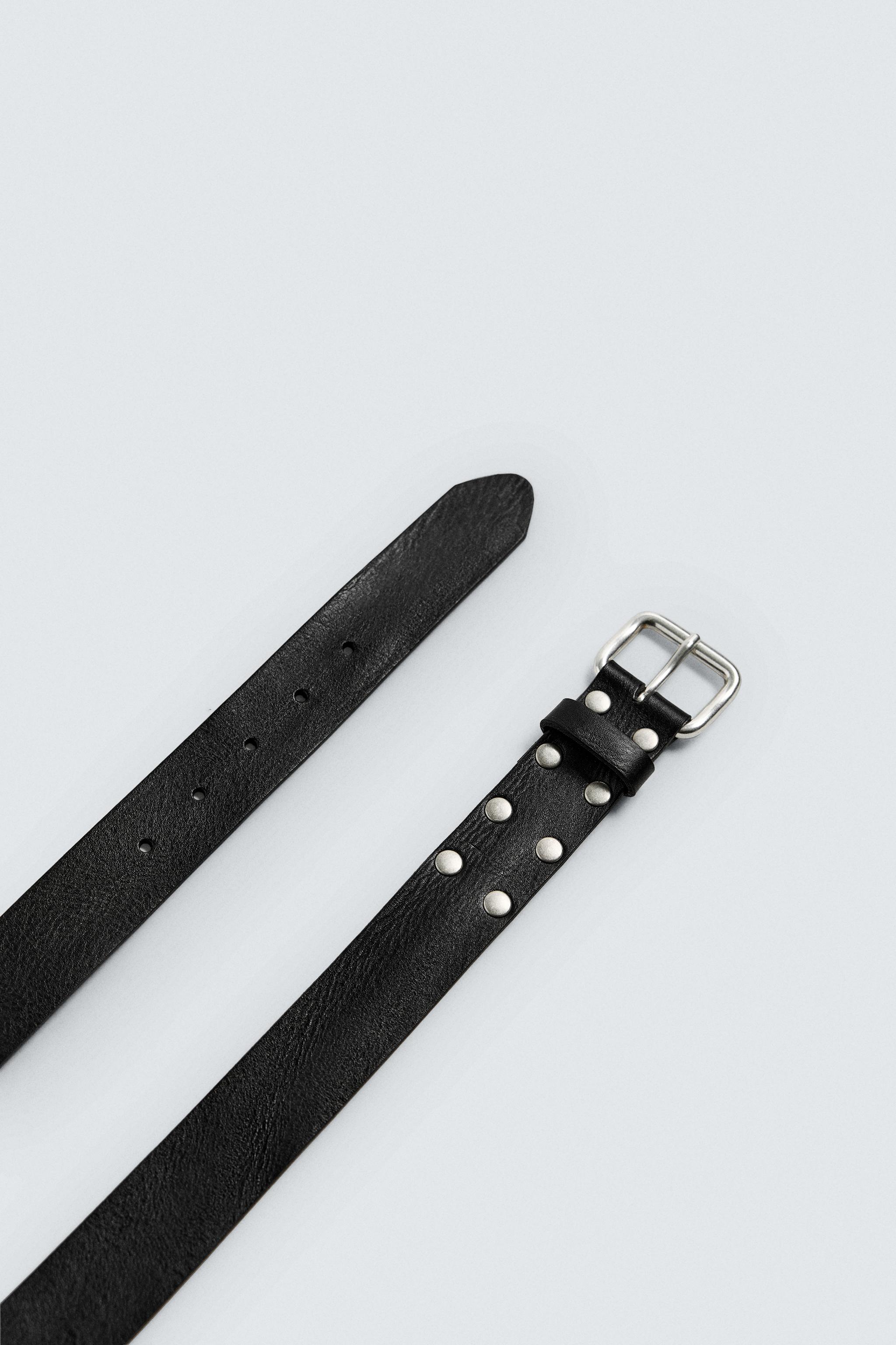 タグ付き新品★ZARAのメタルチップ付きレザーベルト★EU85★Sサイズ スタッズ レザーベルト - ブラック | ZARA Japan / 日本