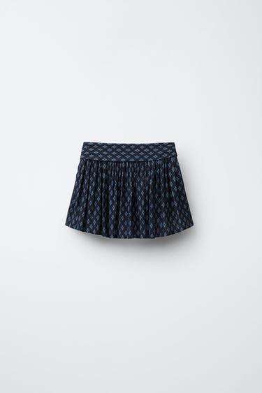 Zara SHINY FLORAL PRINT SKORT - Blue