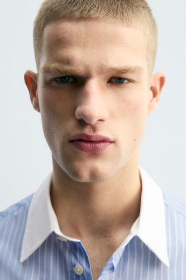 STRIPED SHIRT WITH CUFFLINK CUFFS - Sky blue by Zara