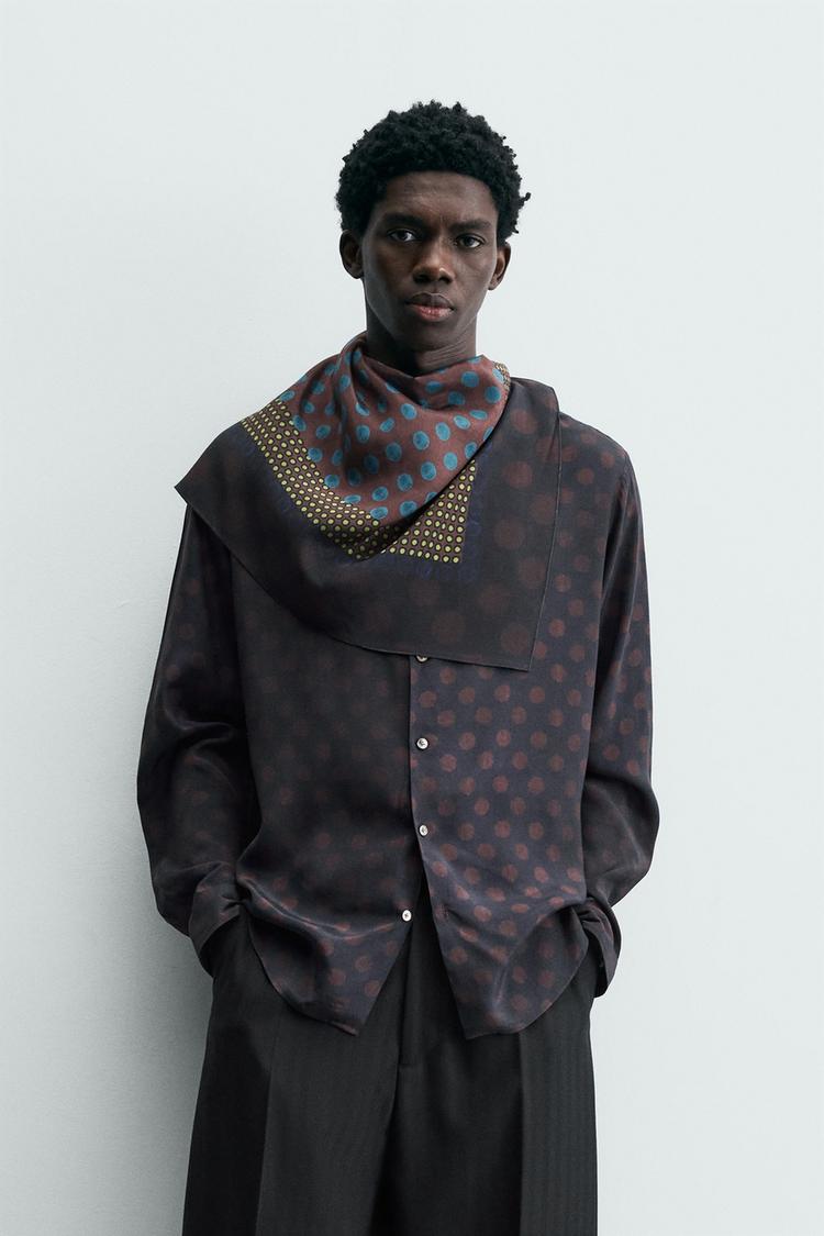 ZARA FLOWING POLKA DOT SHIRT WITH POCKET SQUARE