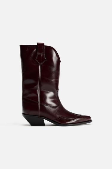 BOTA COWBOY PIEL - Rojo Burdeos de Zara