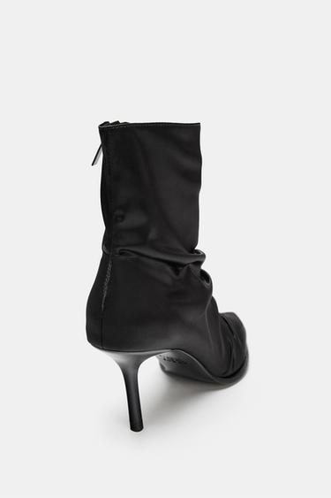 SATIN-EFFECT RUCHED HEELED ANKLE BOOTS - Black by Zara - Image 5