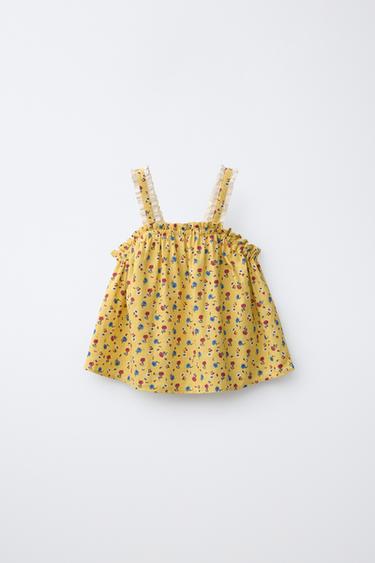 Zara TOP OD MEŠAVINE LANA SA CVETNIM DEZENOM – Žuta