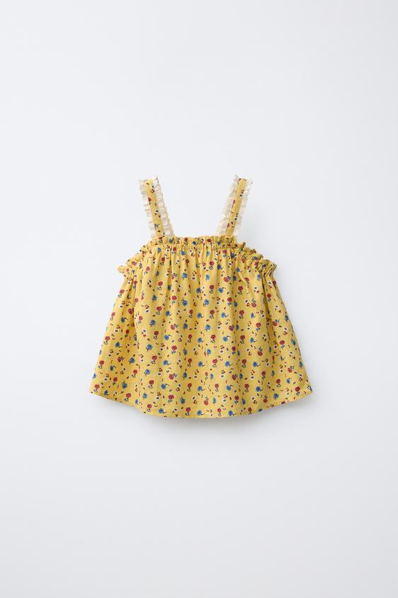 FLORAL PRINT LINEN BLEND TOP - Yellow by Zara - Image 0