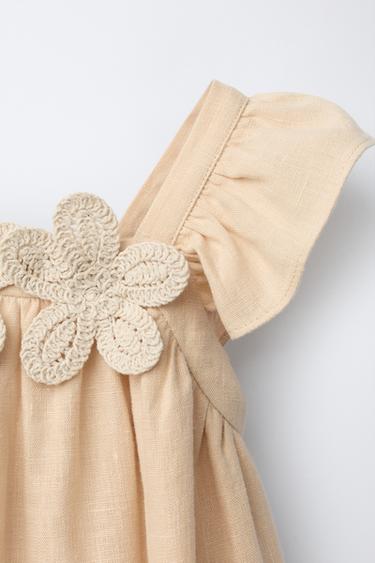ROBE 100% LIN FLEURS CROCHET - Beige de Zara - Image 2