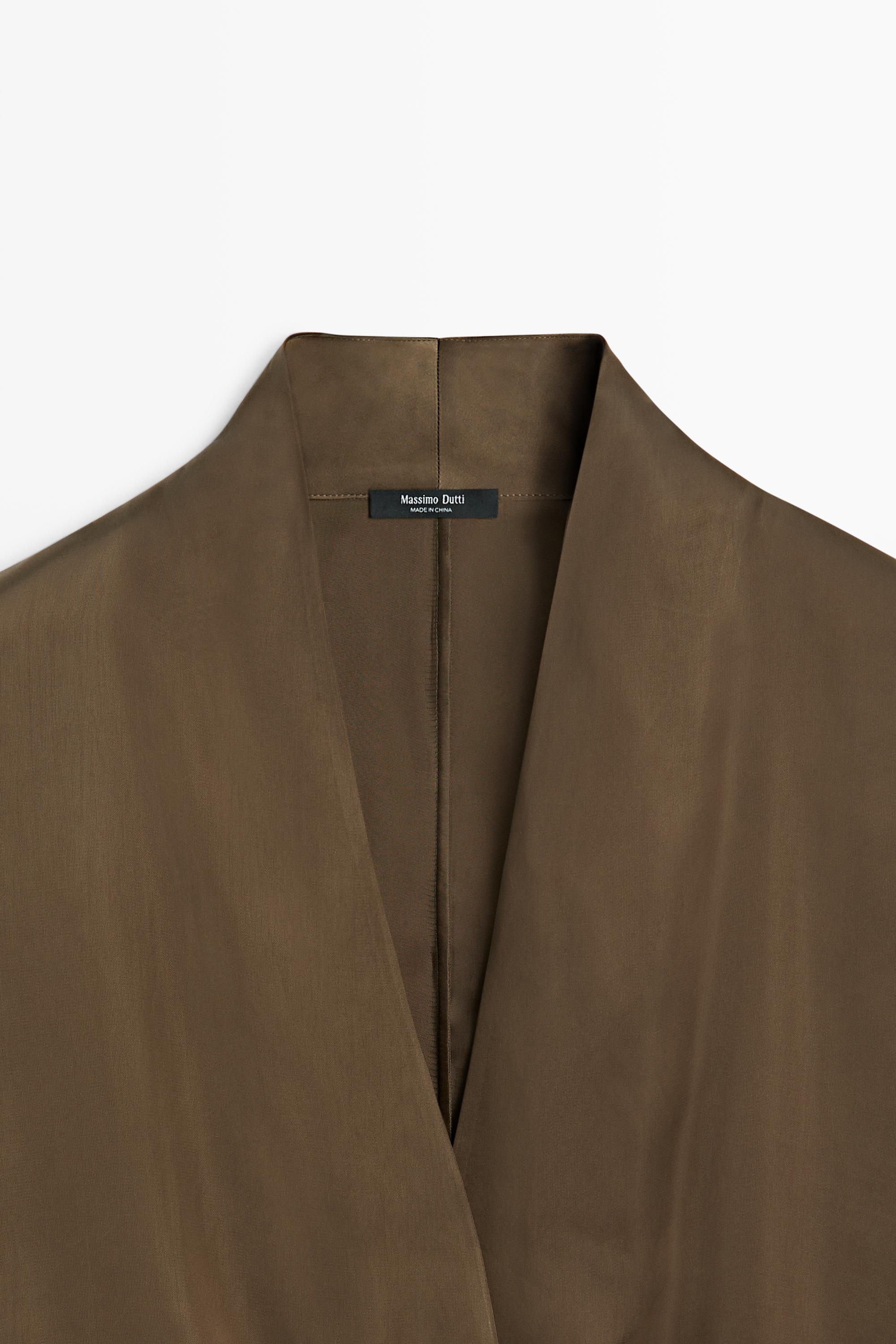 Satin wrap blouse with batwing sleeves