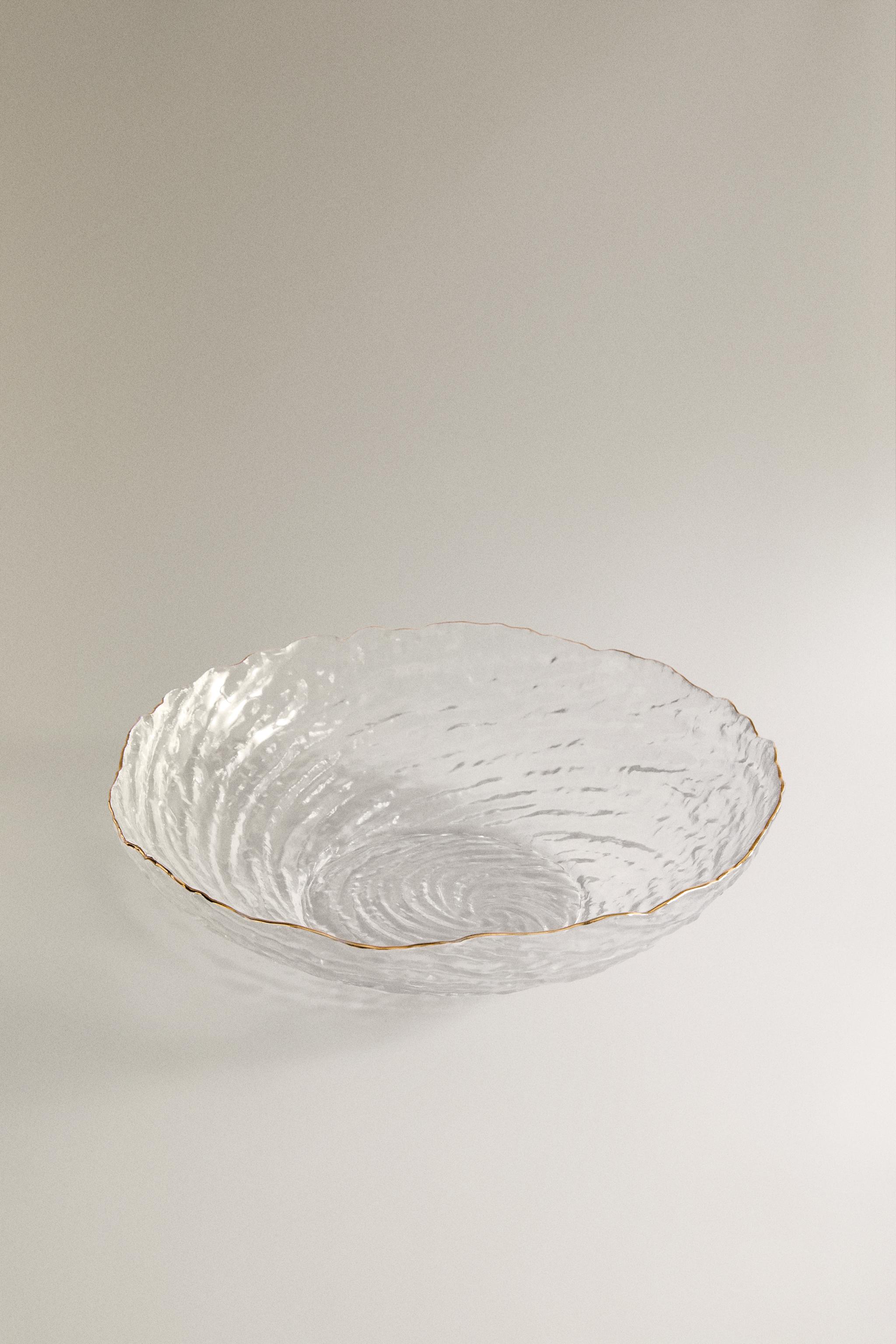 GLASS SALAD BOWL WITH A GOLDEN RIM — Gold