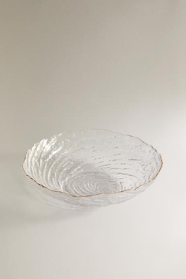 GLASS SALAD BOWL WITH A GOLDEN RIM — Gold 3
