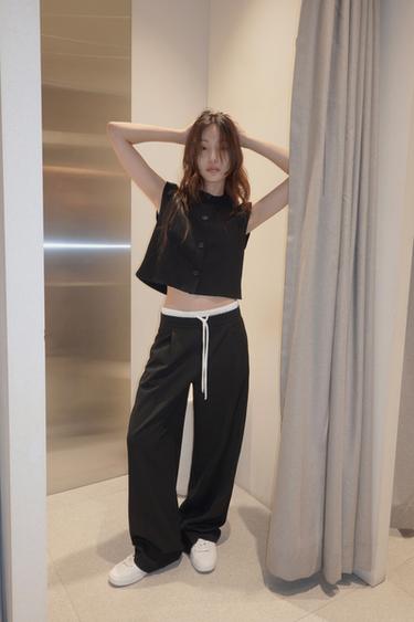 WIDE-LEG TROUSERS WITH DOUBLE WAISTBAND - Black by Zara
