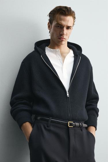 GILET À CAPUCHE EN MAILLE LIMITED EDITION - Bleu marine de Zara - Image 4