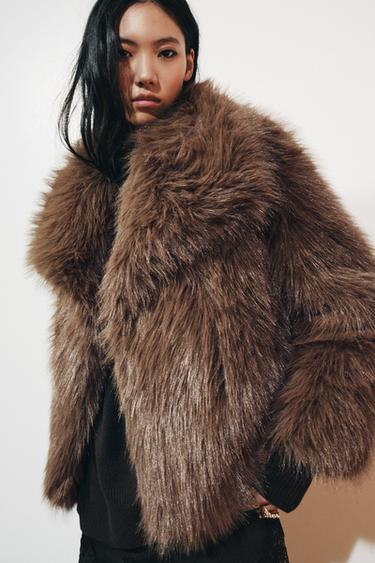 Zara ZW COLLECTION FAUX FUR JACKET - Brown