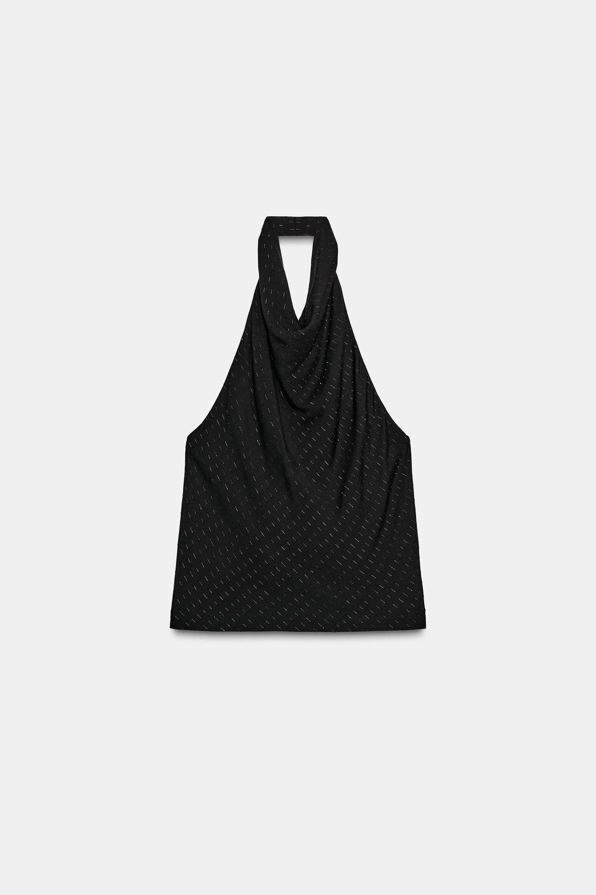 METALLIC THREAD HALTER TOP - Black | ZARA United States