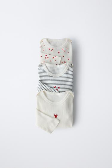 PACK TRES BODIES CUELLO REDONDO CORAZONES - Crudo de Zara