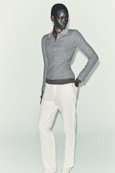 Zara JEWEL NECK CROPPED CARDIGAN - Gray marl - Image 0