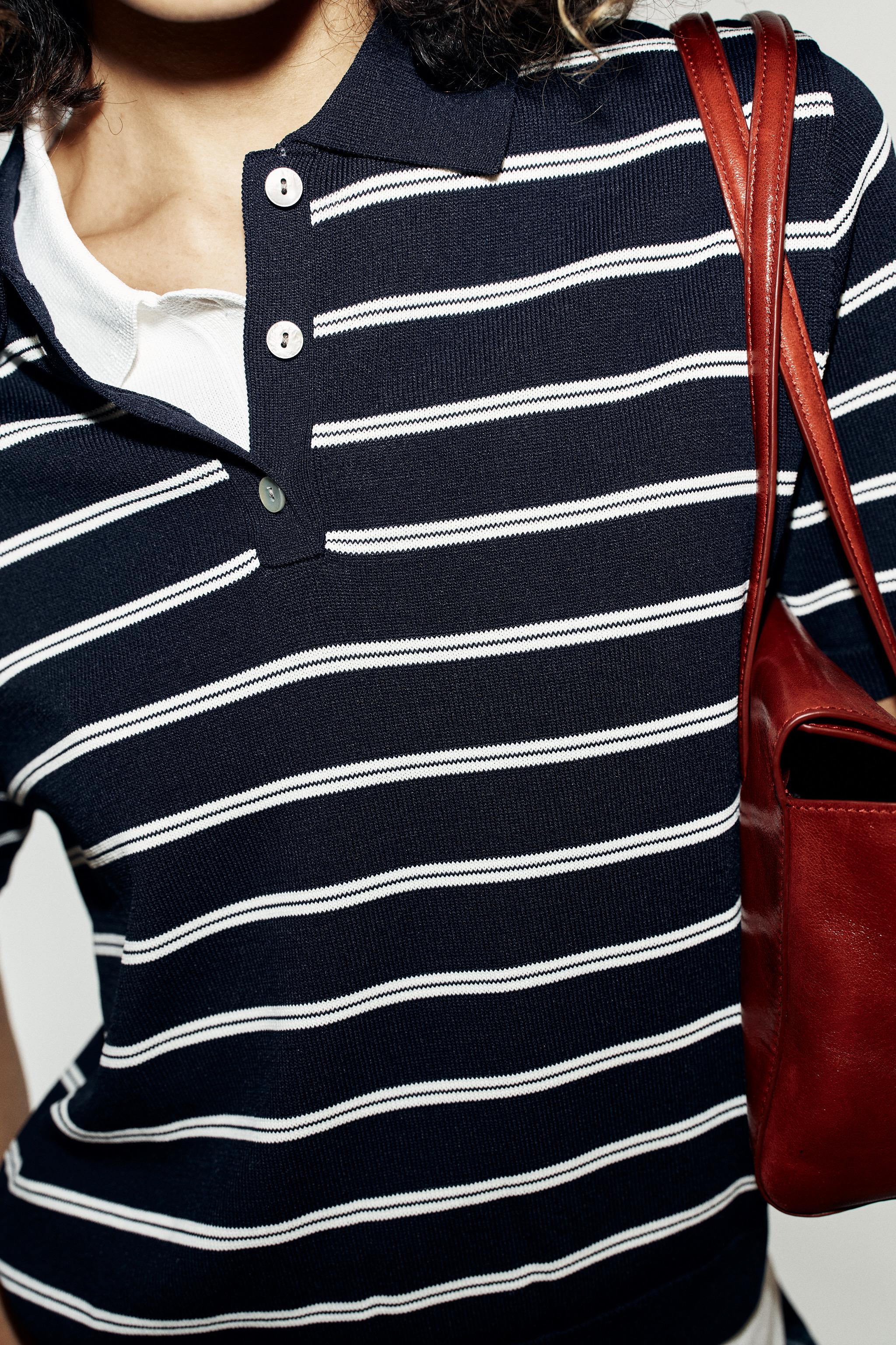 Zara SHORT SLEEVE STRIPED KNIT POLO — фото 3