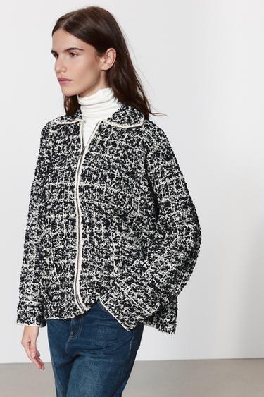 STRUCTURED CARDIGAN — Ecru / Black 1