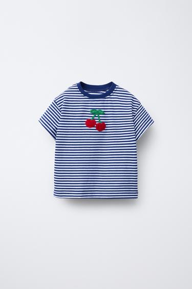 STRIPED T-SHIRT WITH PATCH - Blue by Zara