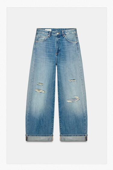 JEANS TRF BAGGY CON RISVOLTO STRAPPI - Indaco di Zara