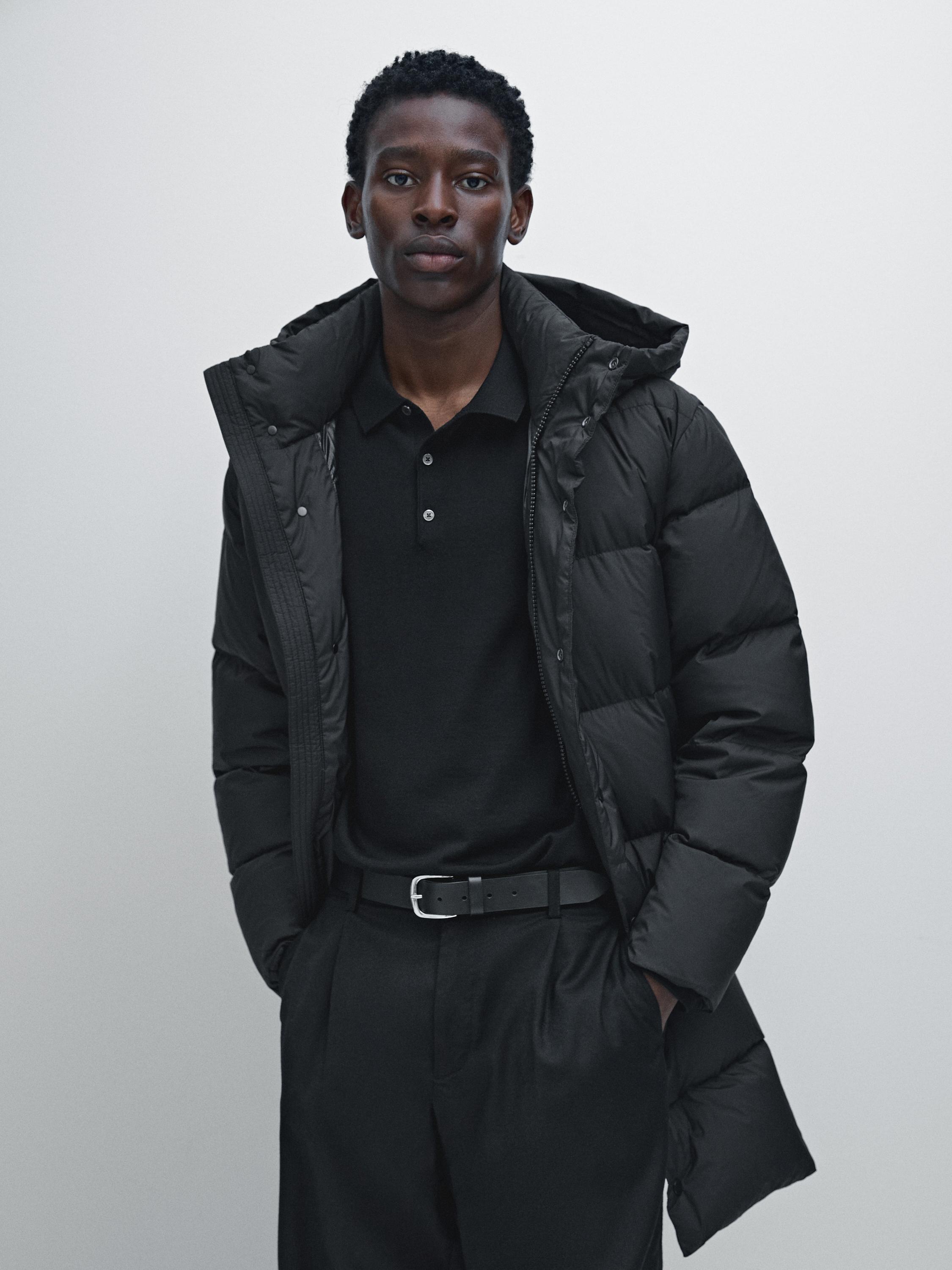 Long water-repellent puffer coat