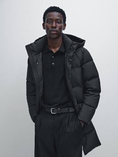 Manteau long matelassé déperlant - Noir de Zara