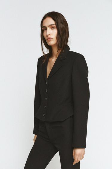 ZW COLLECTION SHORT BLAZER WITH TOPSTITCHING - Black by Zara