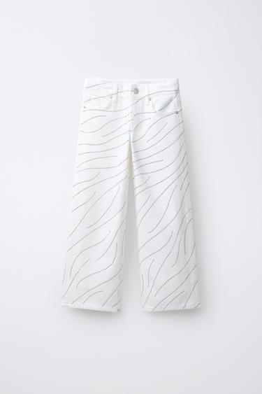 ДЖИНСЫ WIDE LEG СО СТРАЗАМИ И ЗВЕЗДАМИ — БЕЛЫЙ от Zara